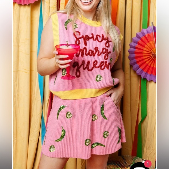 Spicy Marg Queen Sweater Vest & Pink Jalapeno Sweater Skirt SET | QOS - Picture 6 of 7